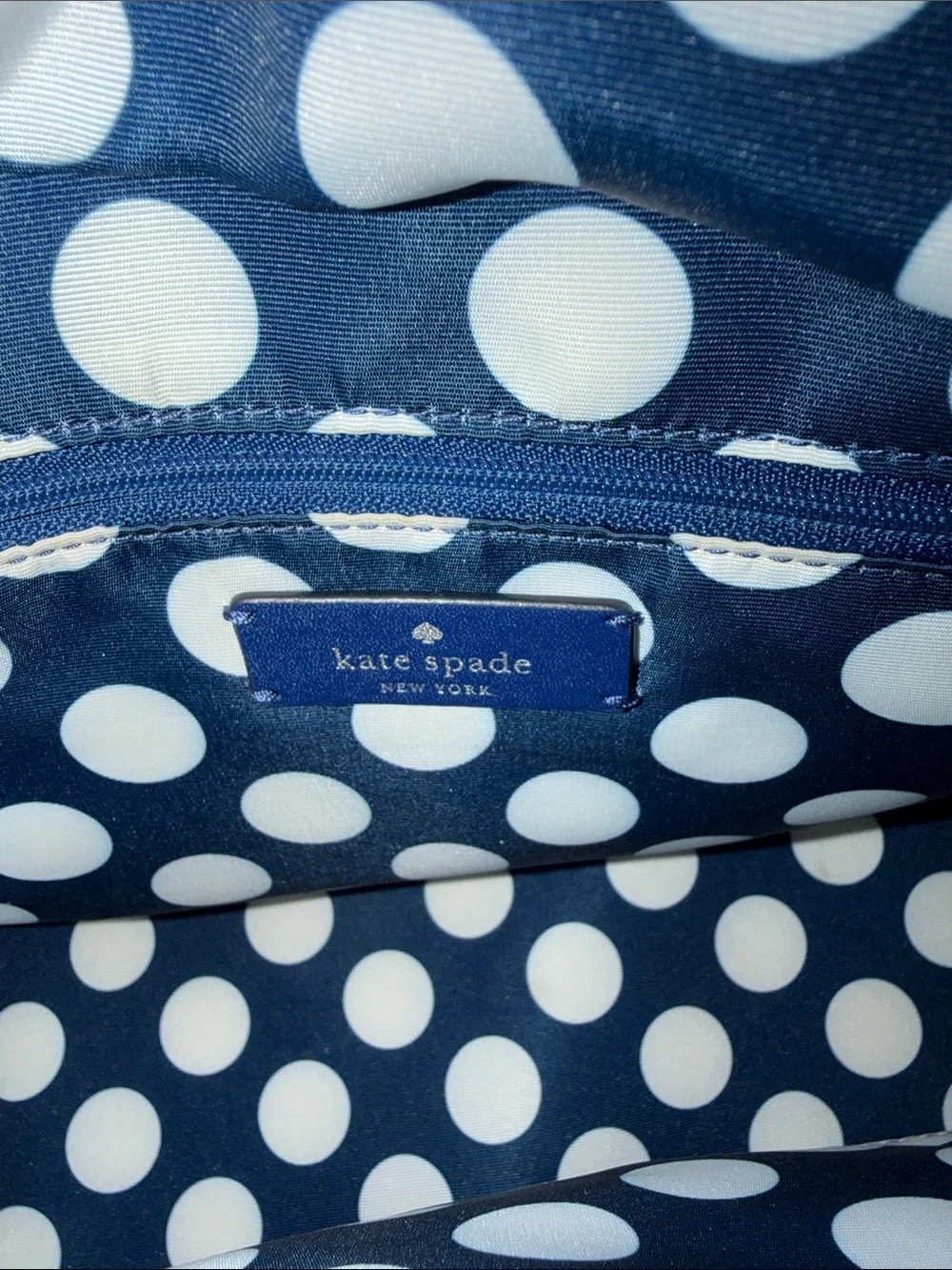 Kate Spade New York Trista Leather Shopper Tote w/Polka Dot Lining - Cream Navy